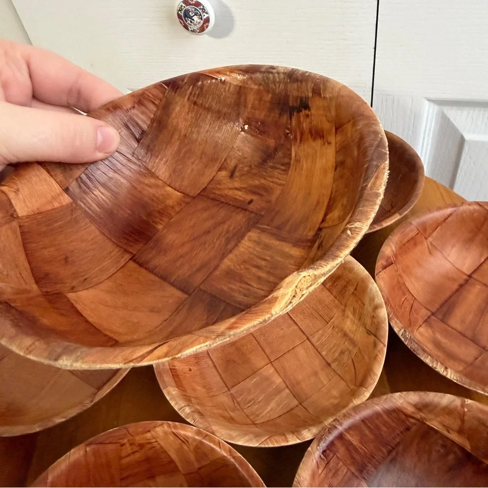 Lot of 7‎ wooden cereal salad bowls
